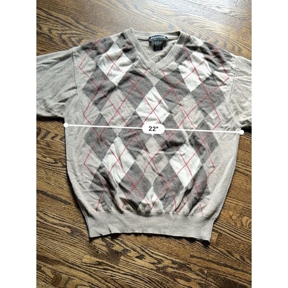 Hathaway Platinum Mens Sweater Argyle Beige brown Red Pure Cashmere Medium - Picture 4 of 6